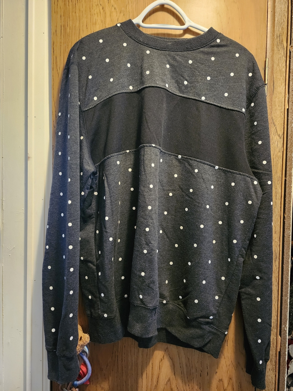 Carbon Black Crewneck Sweater with White Polka Dots
